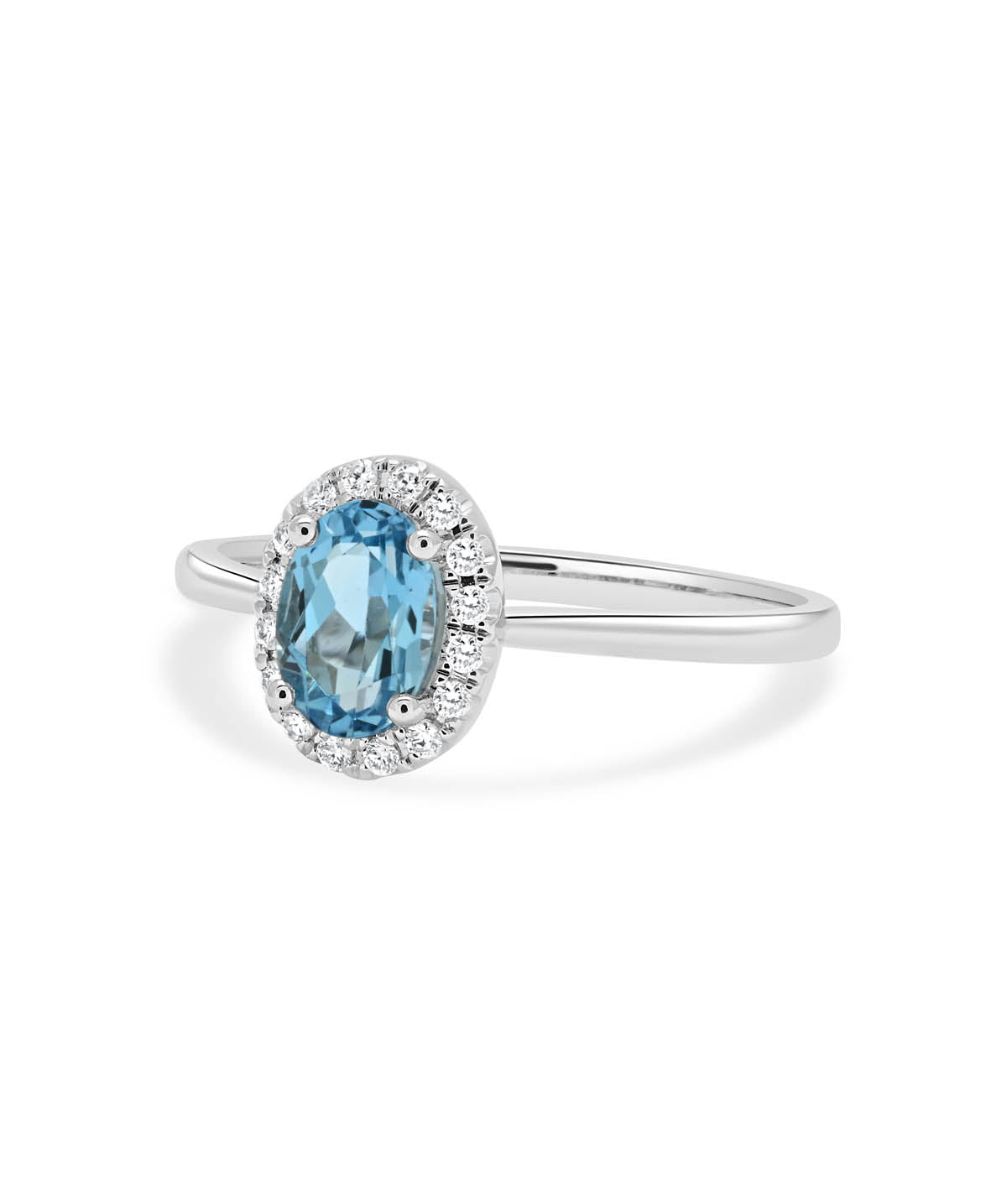 14K White Gold .89ct Blue Topaz and Diamond Halo Ring