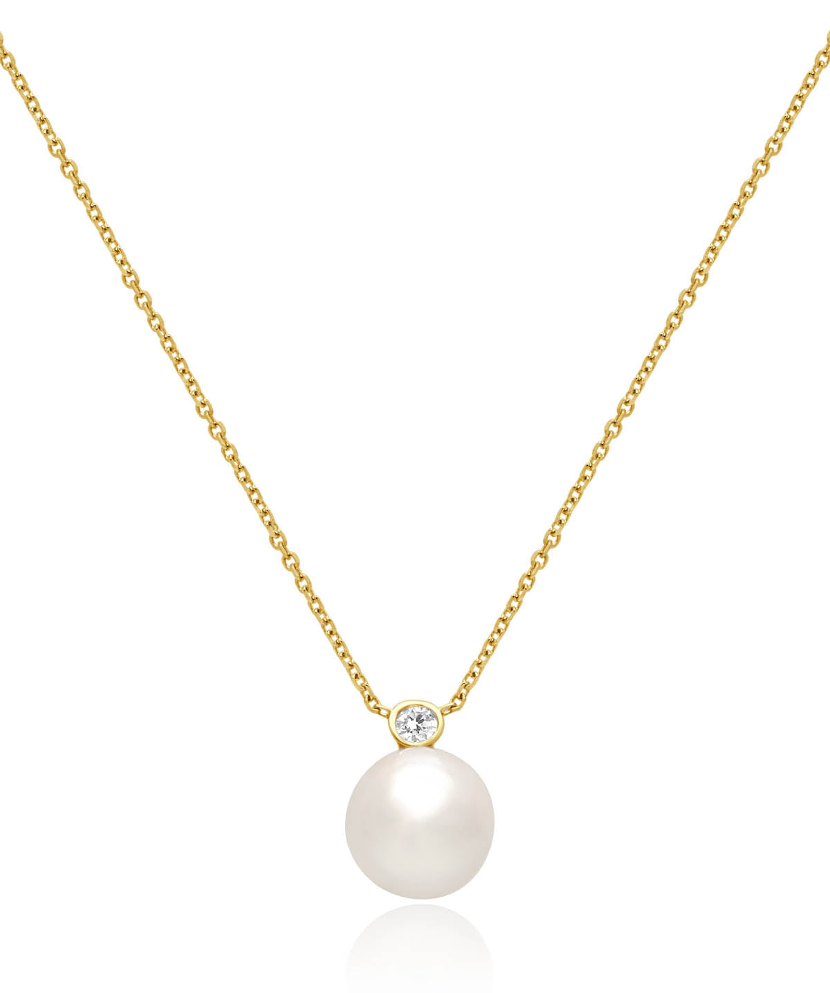 14K Yellow Gold Pearl Pendant with Diamond Accent Necklace