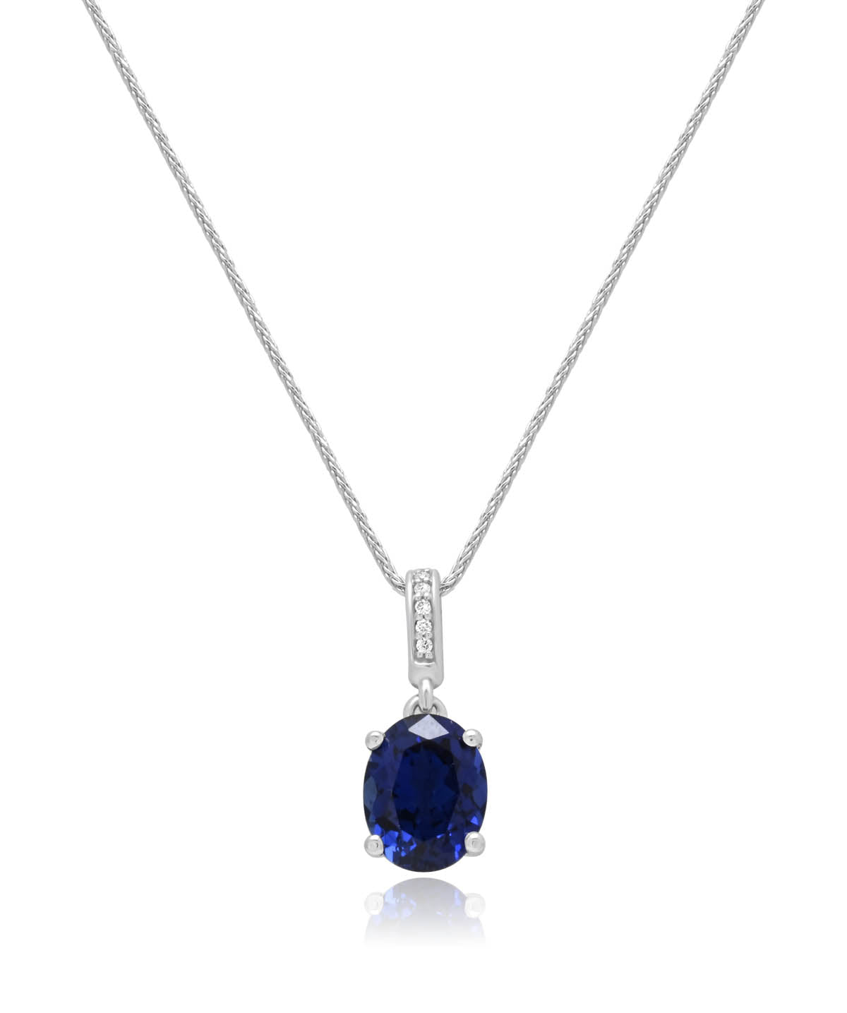 10K White Gold Lab Grown 9mm Oval Sapphire Pendant