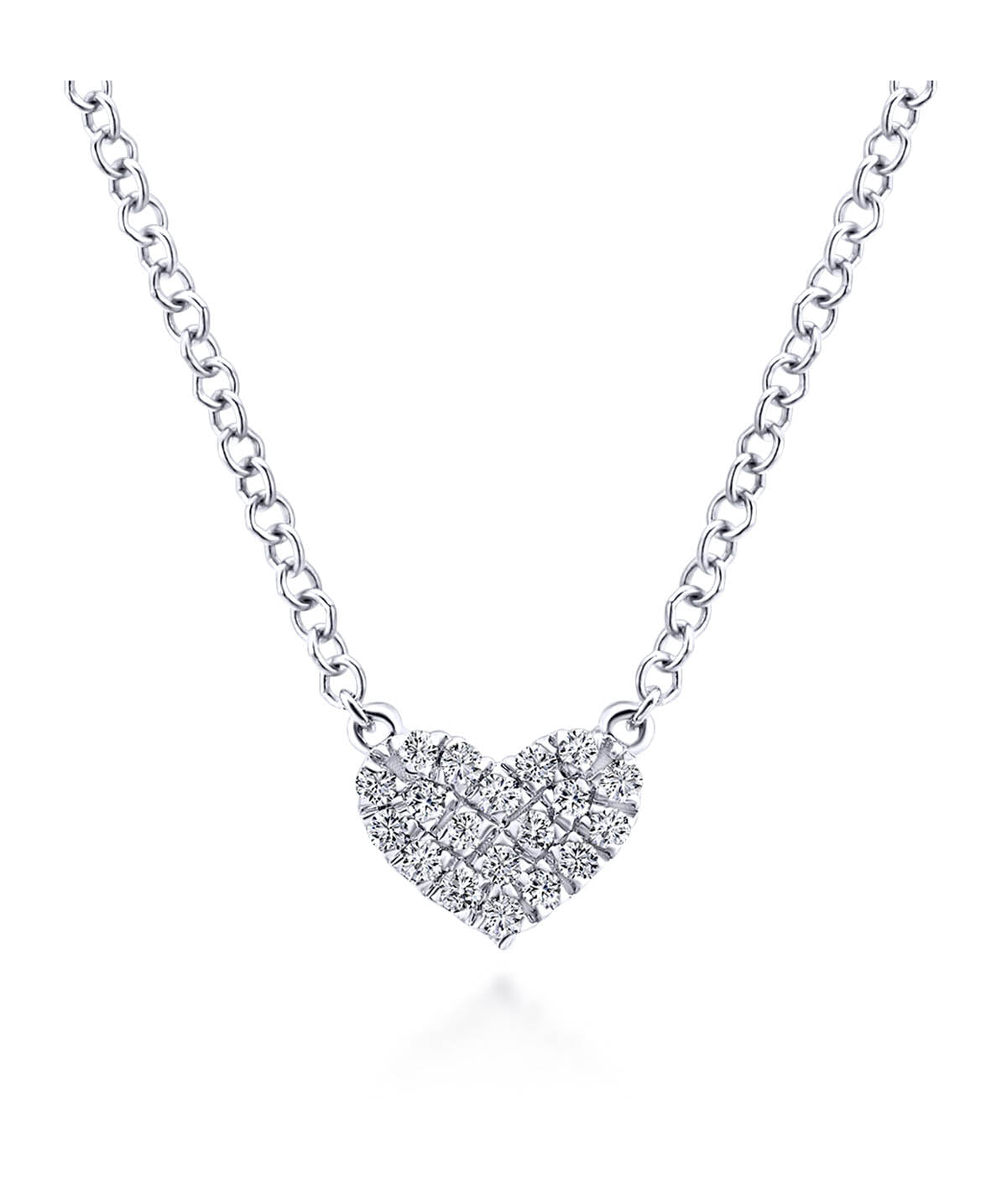 14K White Gold Pave Diamond Pendant Heart Necklace