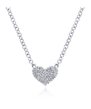 14K White Gold Pave Diamond Pendant Heart Necklace