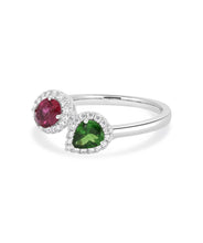 14K White Gold Ruby, Tsavorite, and Diamond Ring