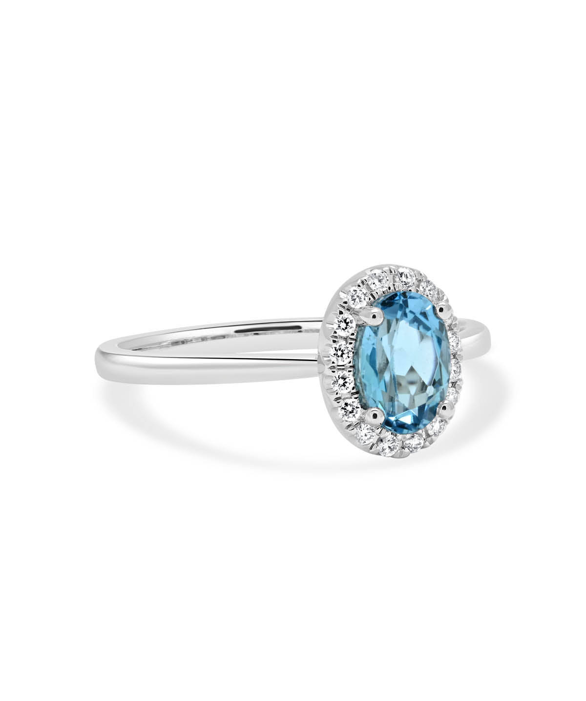 14K White Gold .89ct Blue Topaz and Diamond Halo Ring