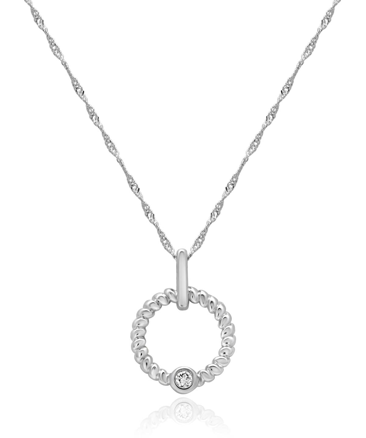 14K White Gold Twisted Circle and Diamond Accented Pendant Necklace