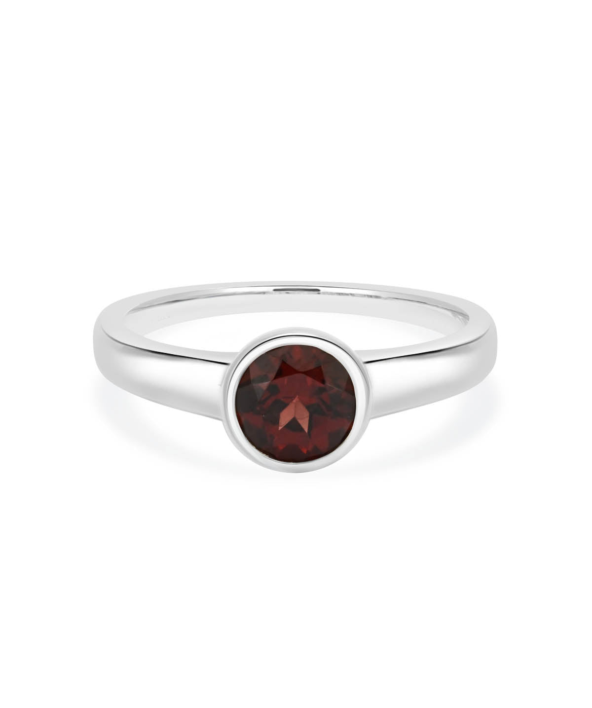 Sterling Silver Bezel Set 6mm Garnet Ring