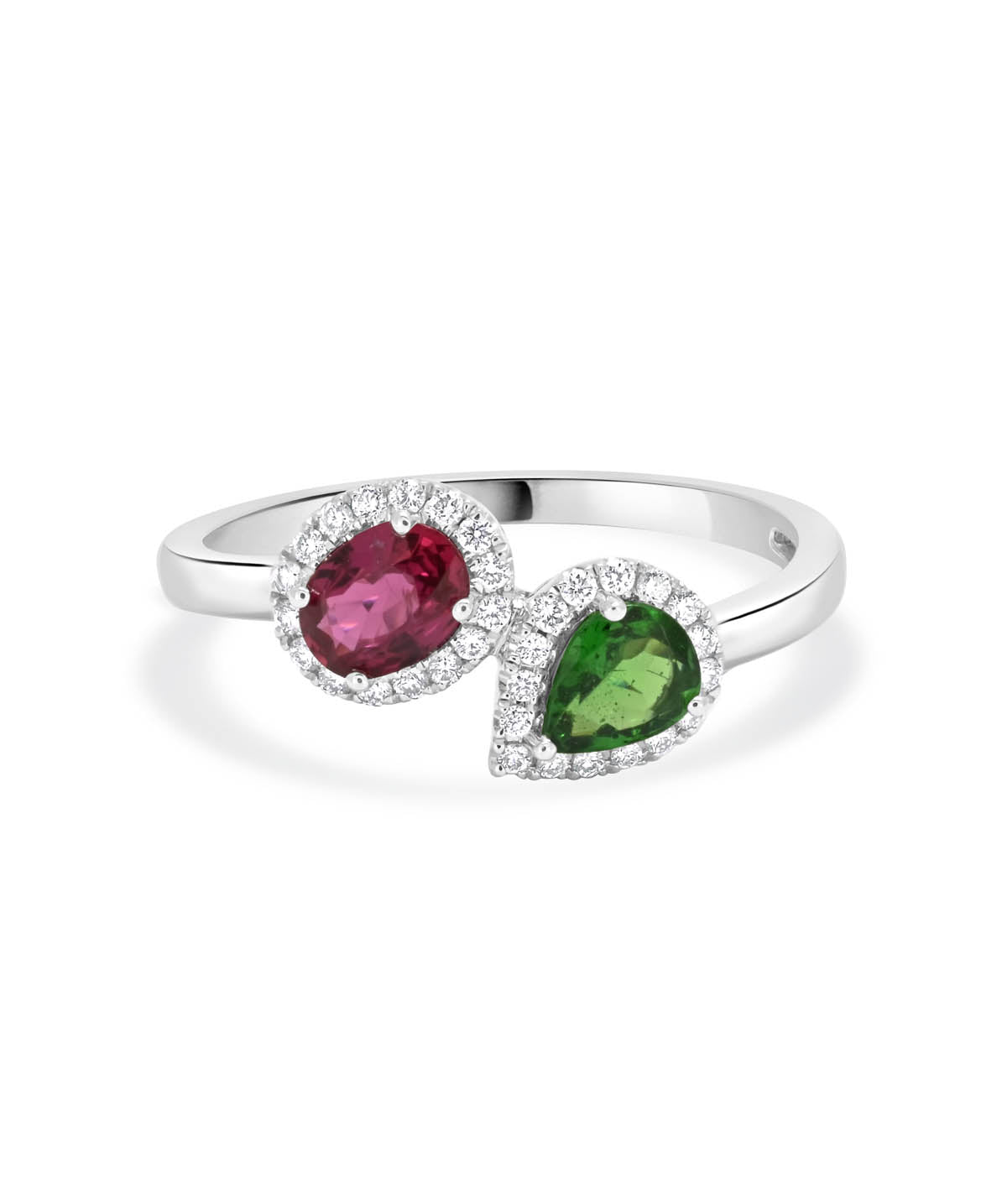 14K White Gold Ruby, Tsavorite, and Diamond Ring