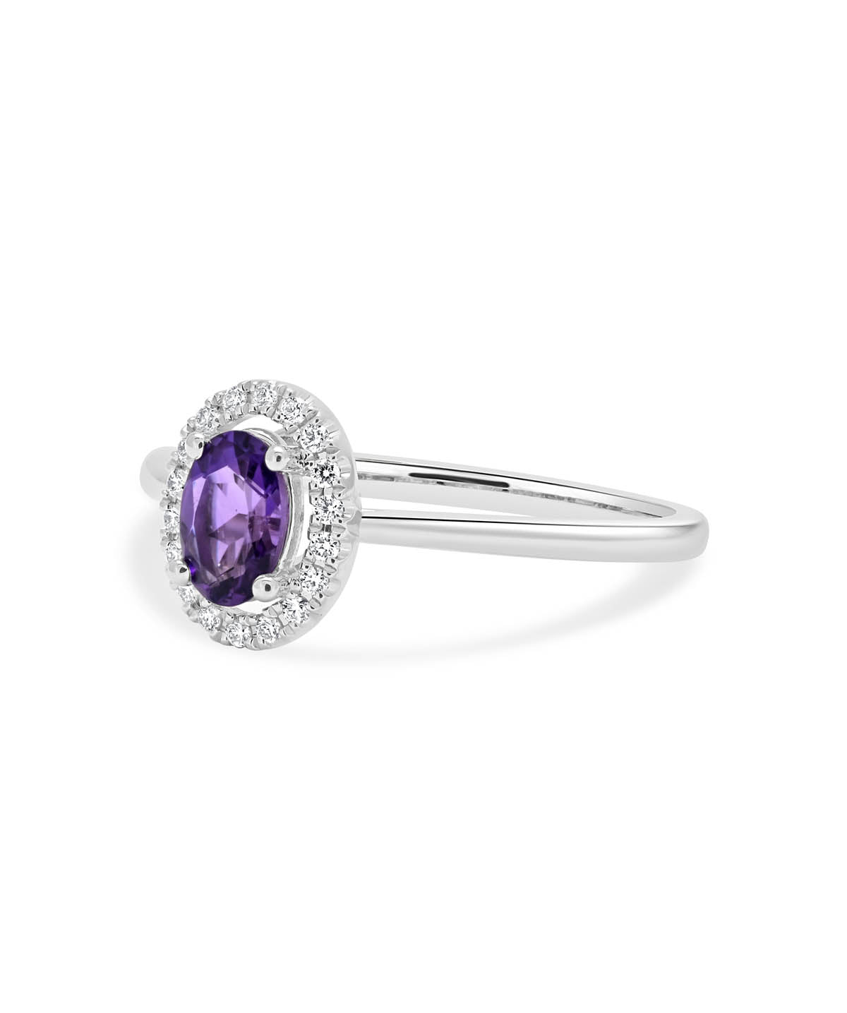 14K White Gold Amethyst and Diamond Halo Ring