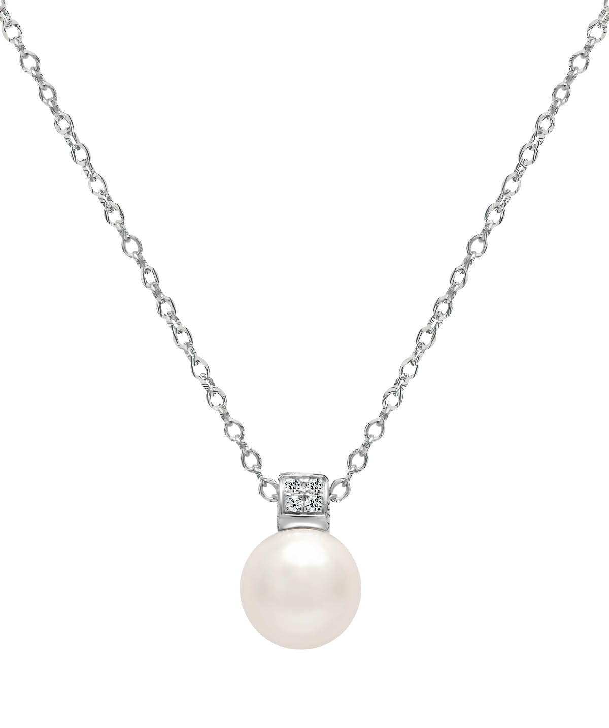 Sterling silver 9mm Fresh Water Pearl and Diamond Accented Bail Necklace