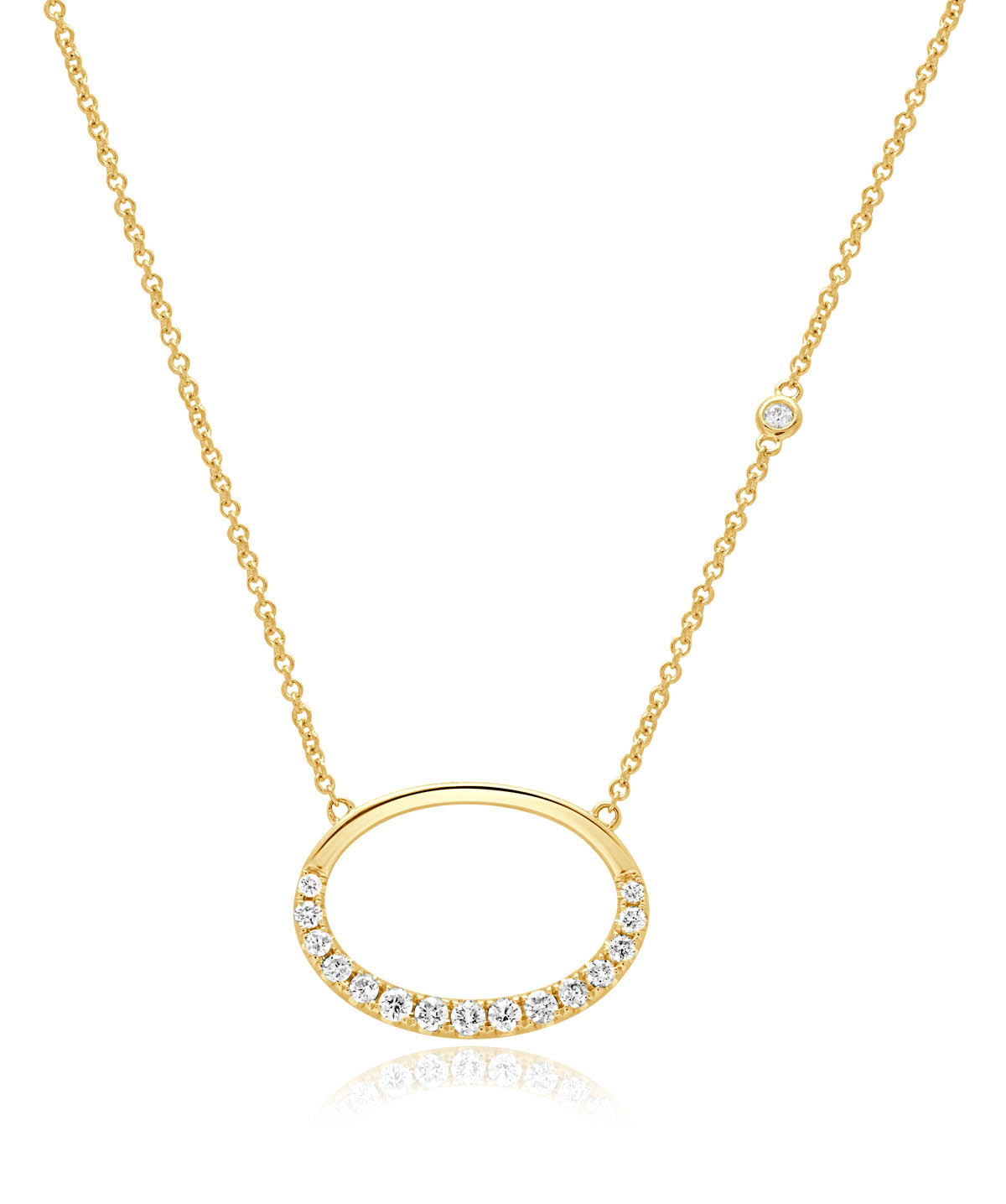 14K Yellow Gold Diamond Accented Oval Pendant Necklace