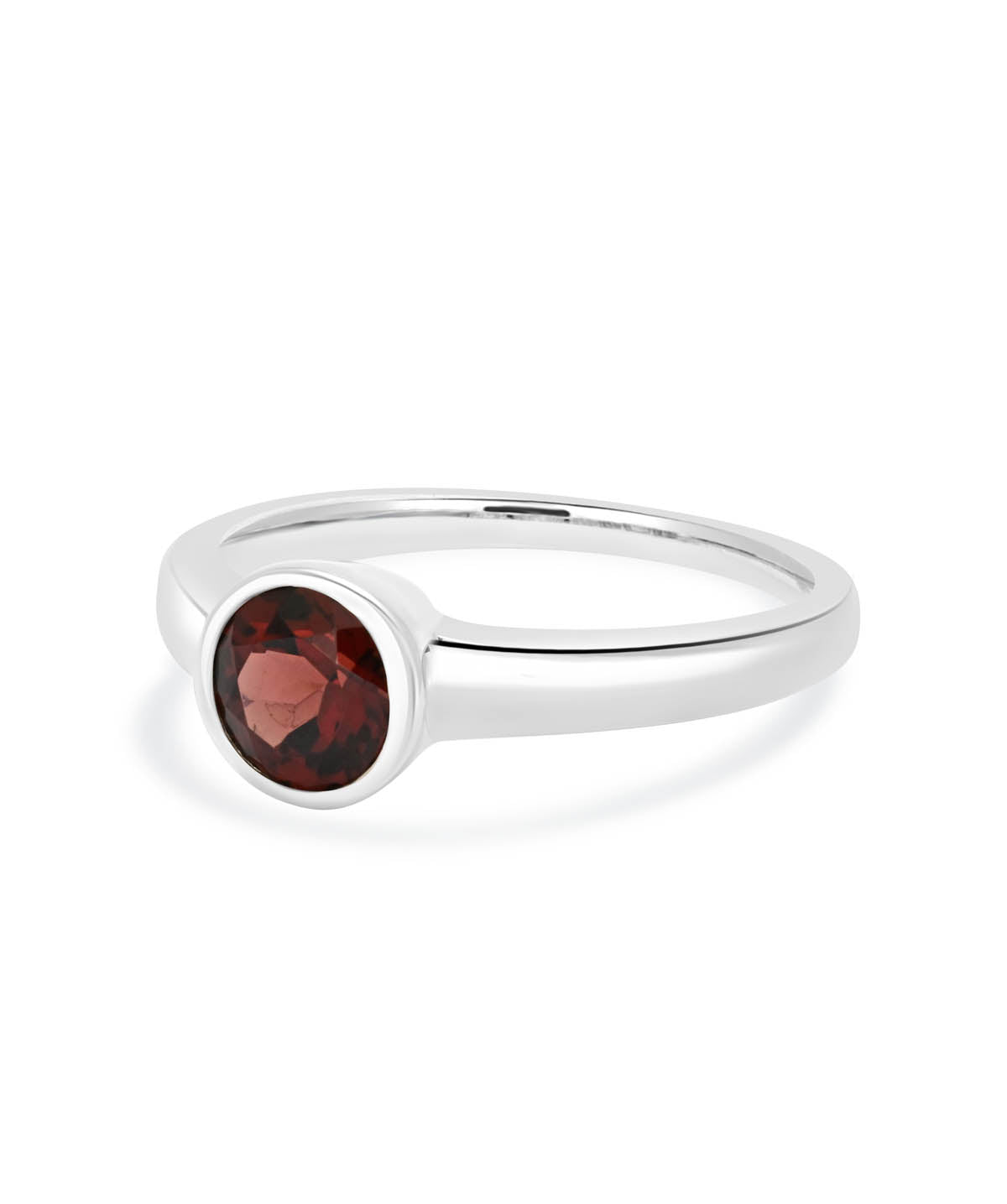 Sterling Silver Bezel Set 6mm Garnet Ring