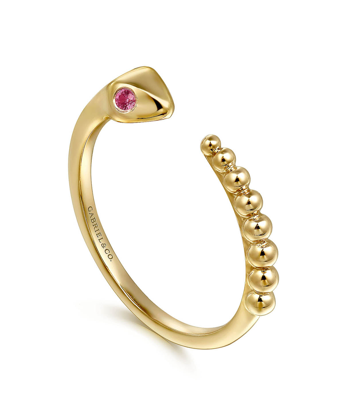 14K Yellow Gold Bujukan And Ruby Snake Open Ring