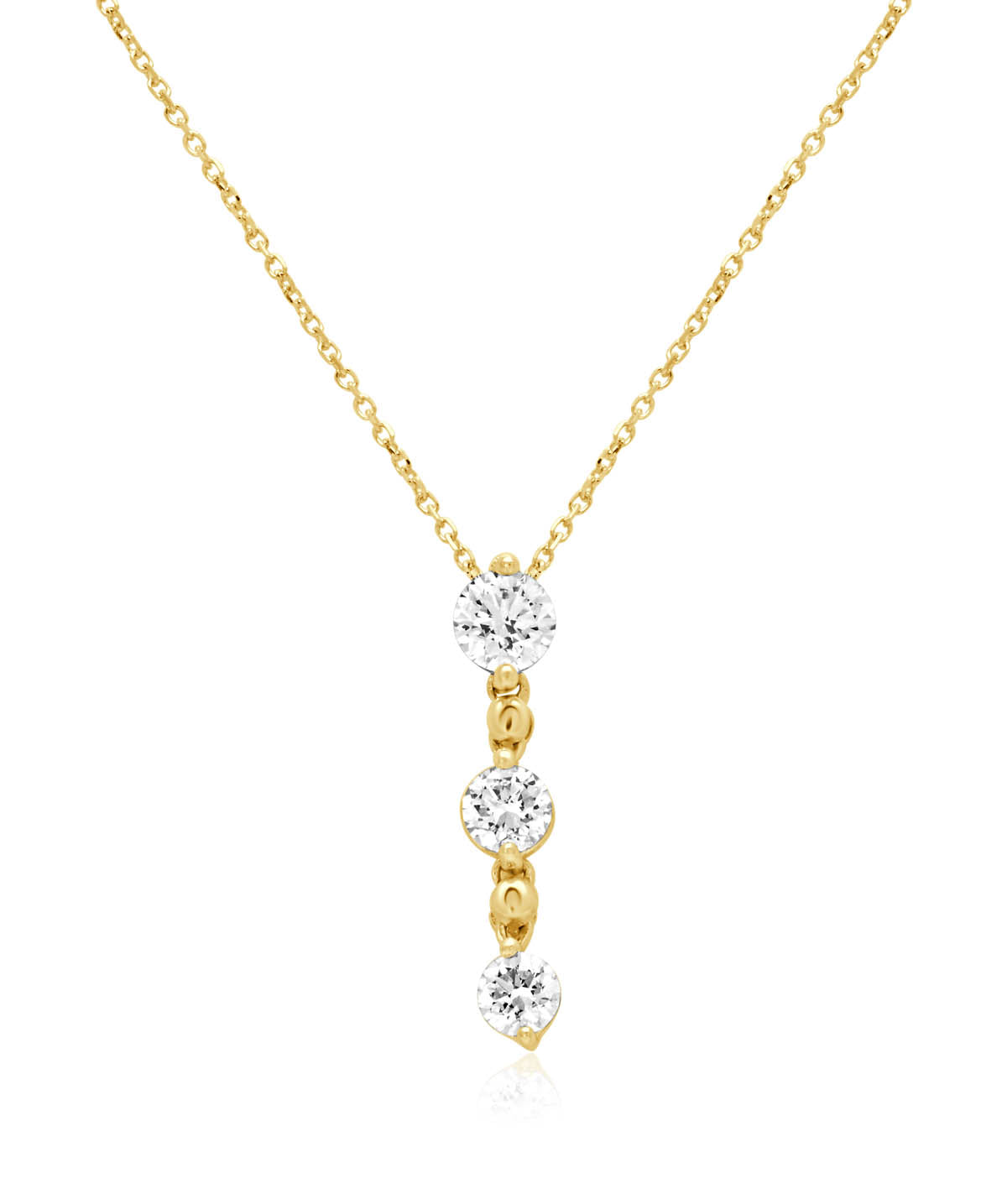 14K Yellow Gold Vertical Three Stone Pendant Necklace