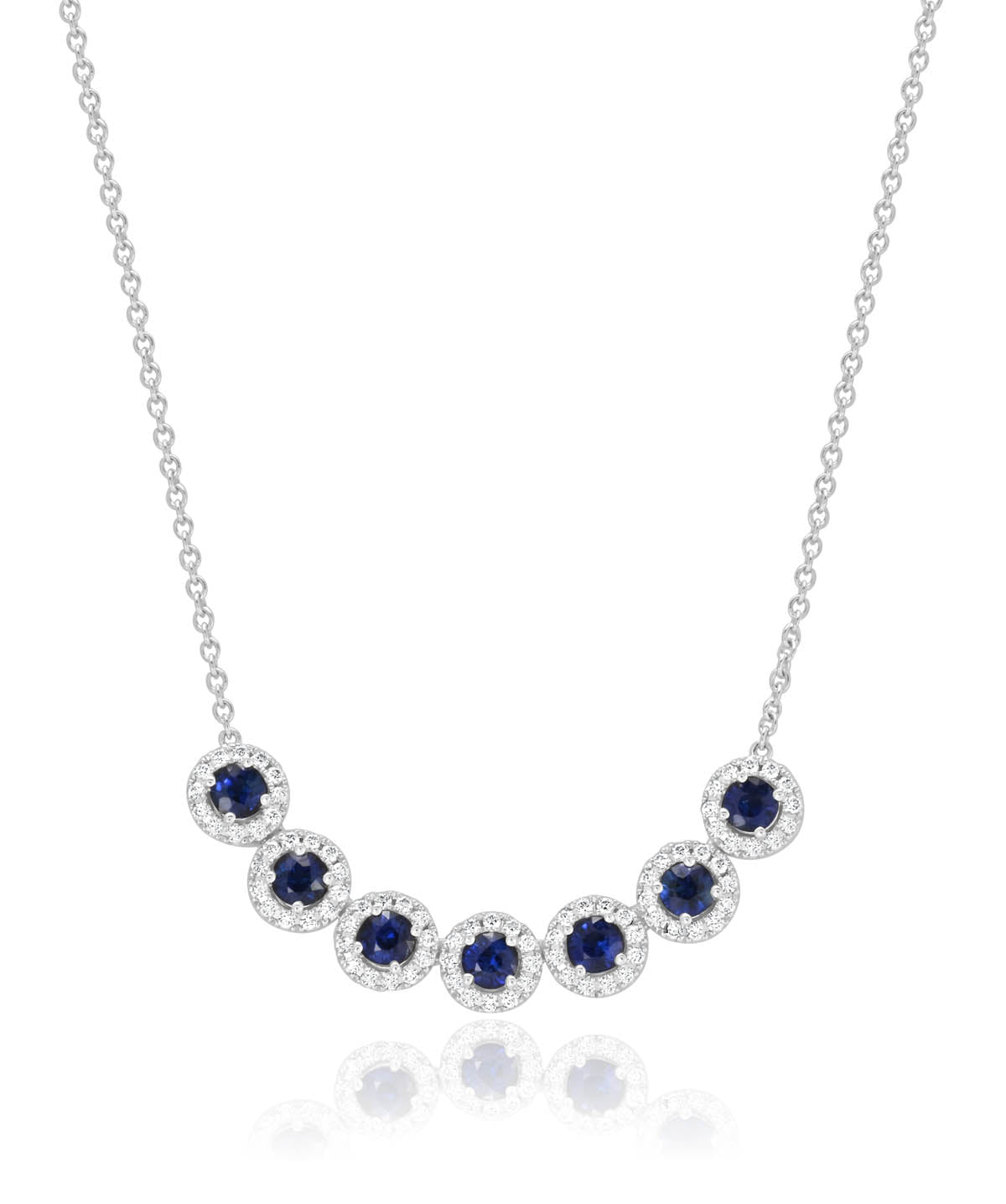 18K White Gold Sapphire and Diamond Halo Curved Bar Necklace