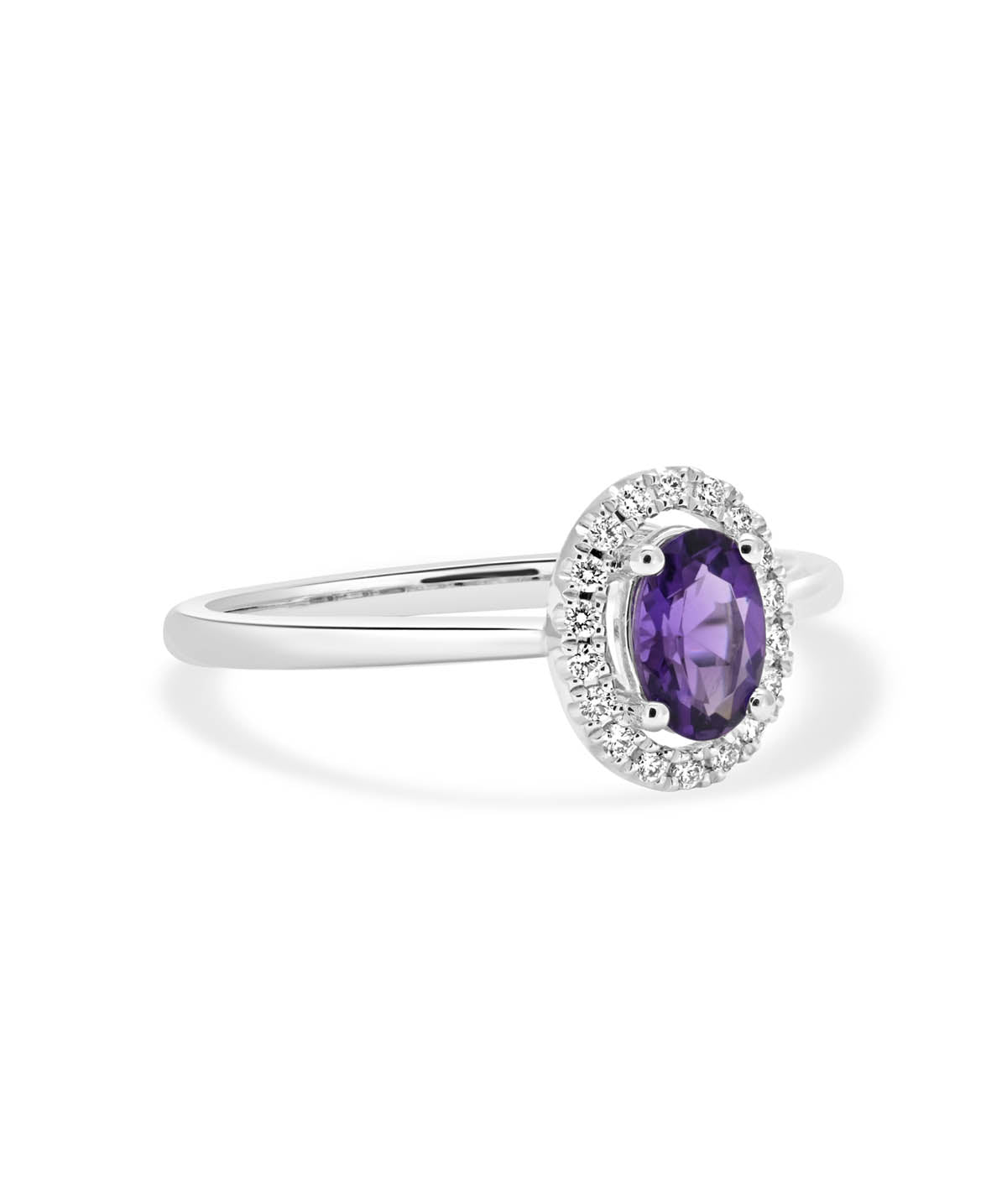 14K White Gold 0.39ct Amethyst and Diamond Halo Ring