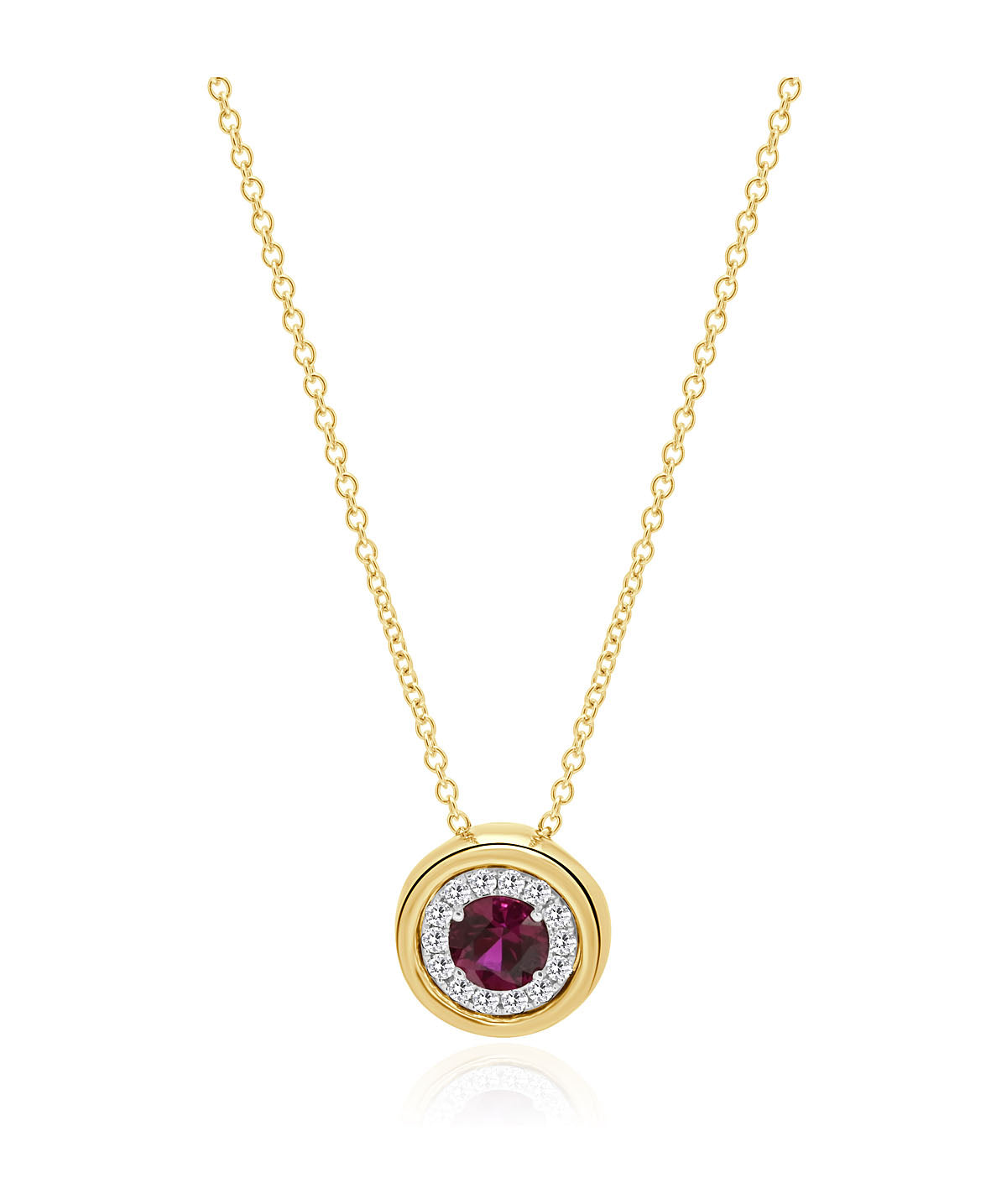 18K Yellow Gold 0.33ct Ruby and Diamond Halo Pendant