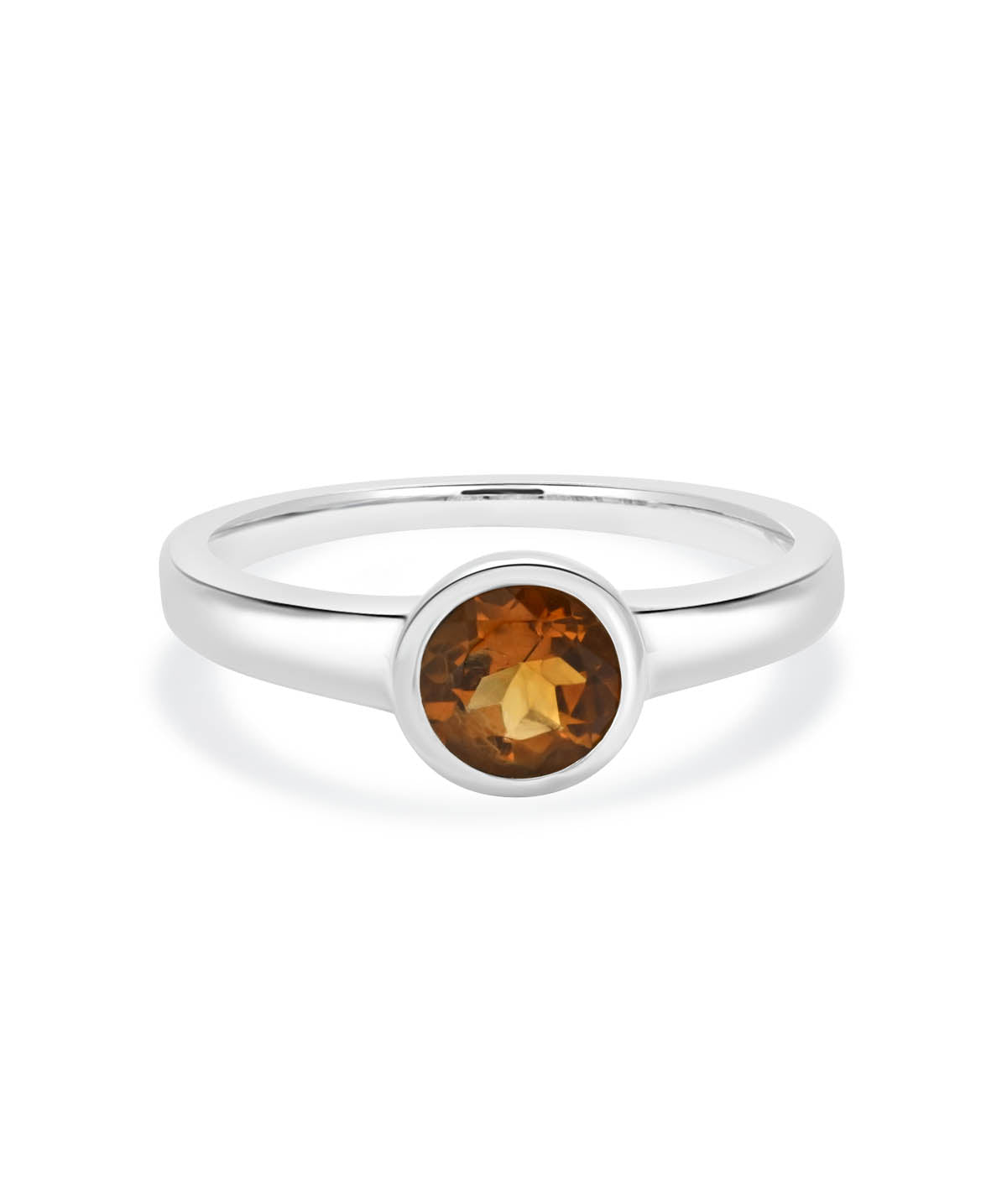 Sterling Silver Bezel Set 6mm Citrine Ring