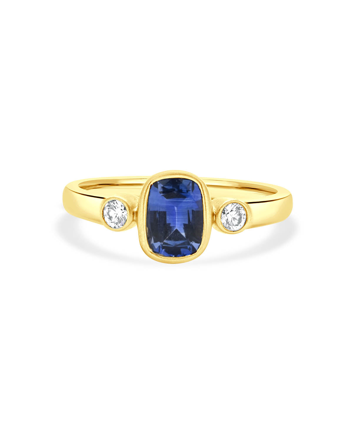 14K Yellow Gold Ceylon Sapphire and Diamond Bezel Ring