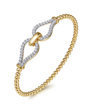 14K Yellow Gold Bujukan Beads and Diamond Split Bangle Bracelet