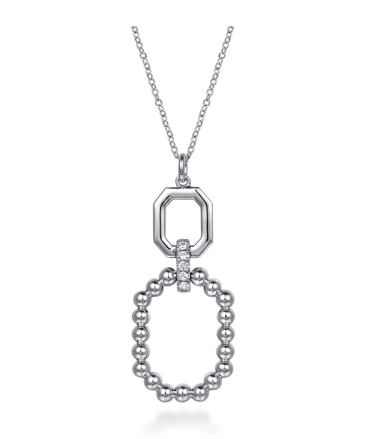 925 Sterling Silver Octagon White Sapphire Bujukan Drop Pendant Necklace