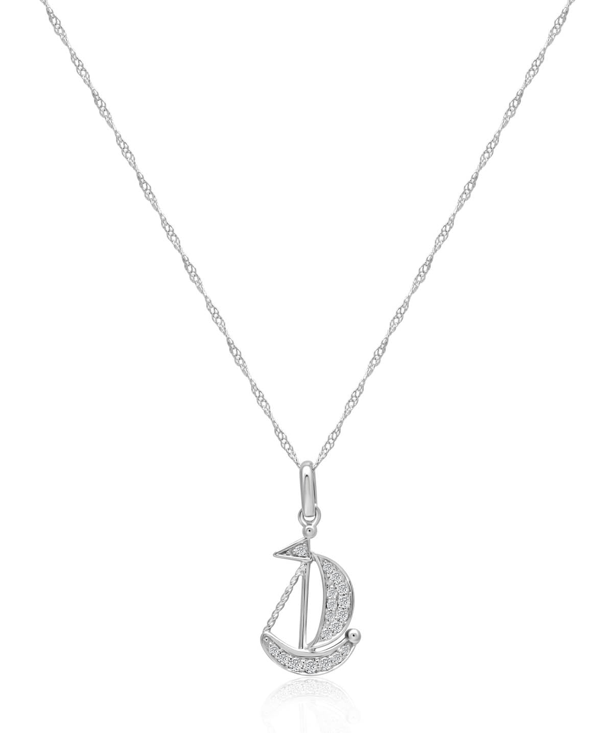 14K White Gold Diamond Sailboat Pendant