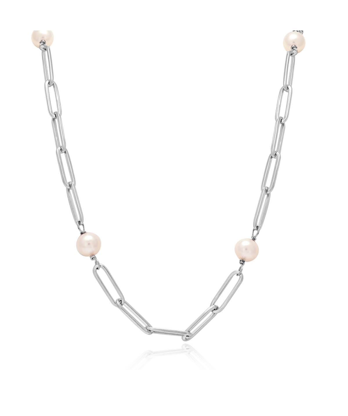 Sterling Silver Paperclip Chain Pearl Necklace