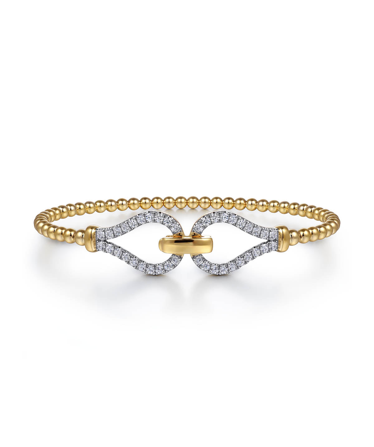 14K Yellow Gold Bujukan Beads and Diamond Split Bangle Bracelet