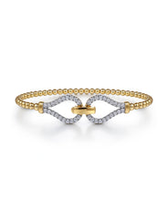 14K Yellow Gold Bujukan Beads and Diamond Split Bangle Bracelet