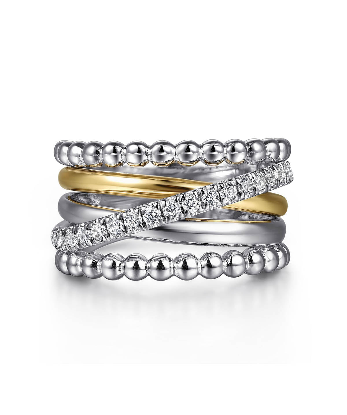 925 Sterling Silver and 14K Yellow Gold Bujukan White Sapphire Wide Band Ring