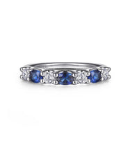 14K White Gold Diamond and Oval Sapphire Band Ring