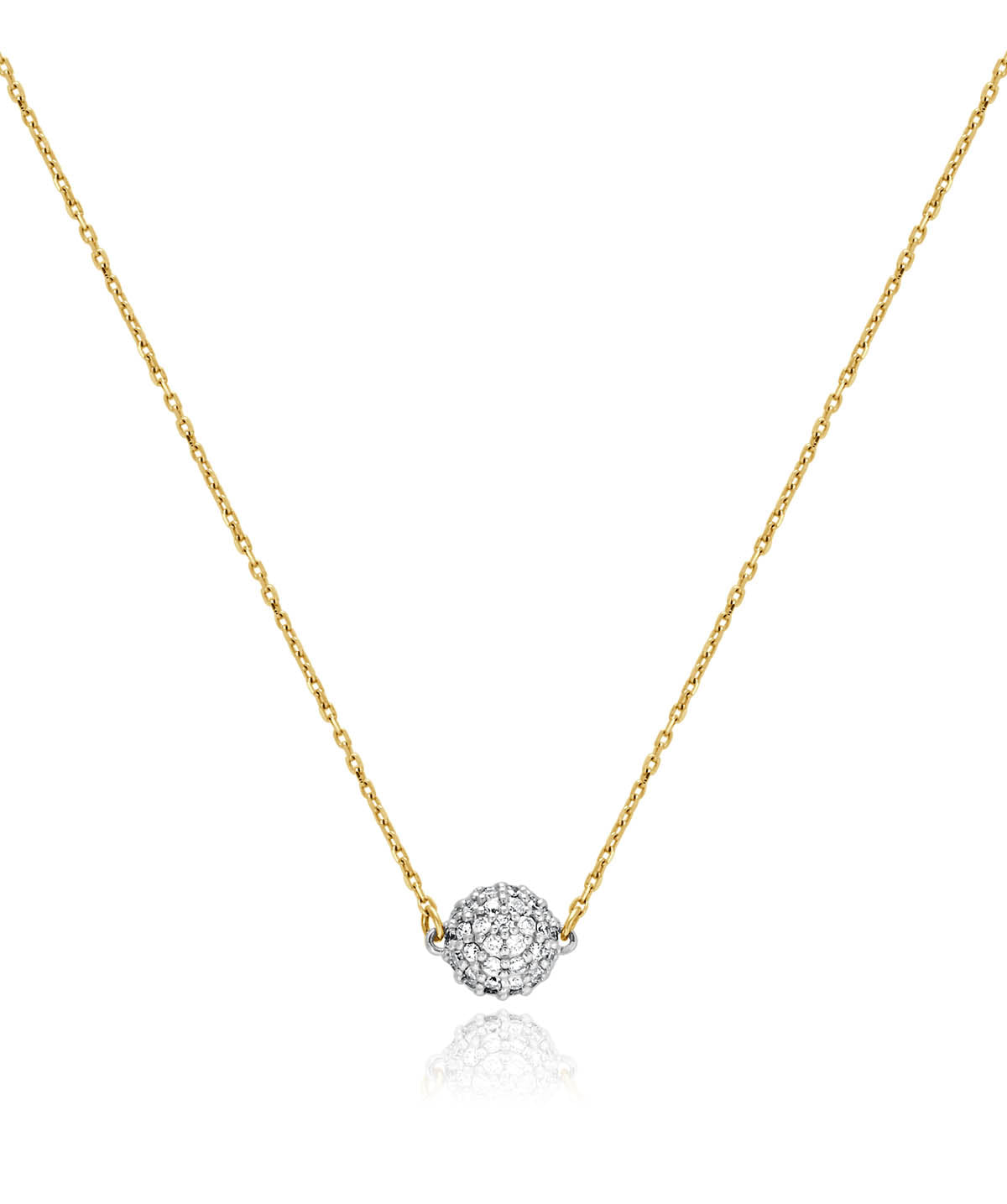 14K White and Yellow Gold Diamond Pave Ball Pendant Necklace
