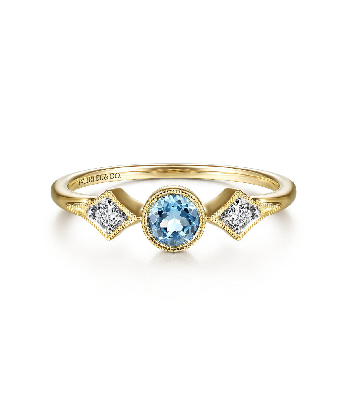 14K Yellow Gold Blue Topaz and Diamond Ring