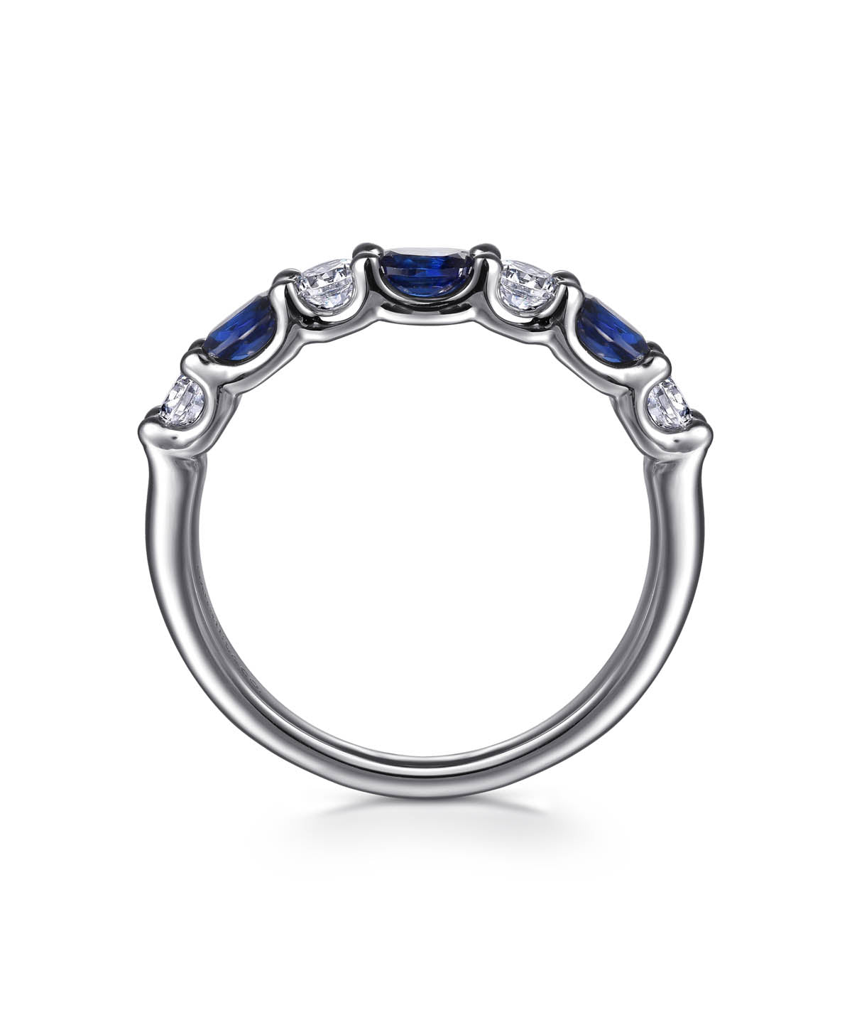 14K White Gold Diamond and Oval Sapphire Band Ring
