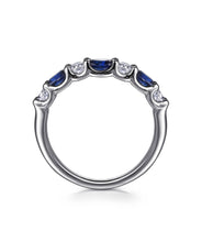 14K White Gold Diamond and Oval Sapphire Band Ring