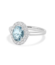 14K White Gold 1ct Oval Aquamarine and Diamond Halo Ring