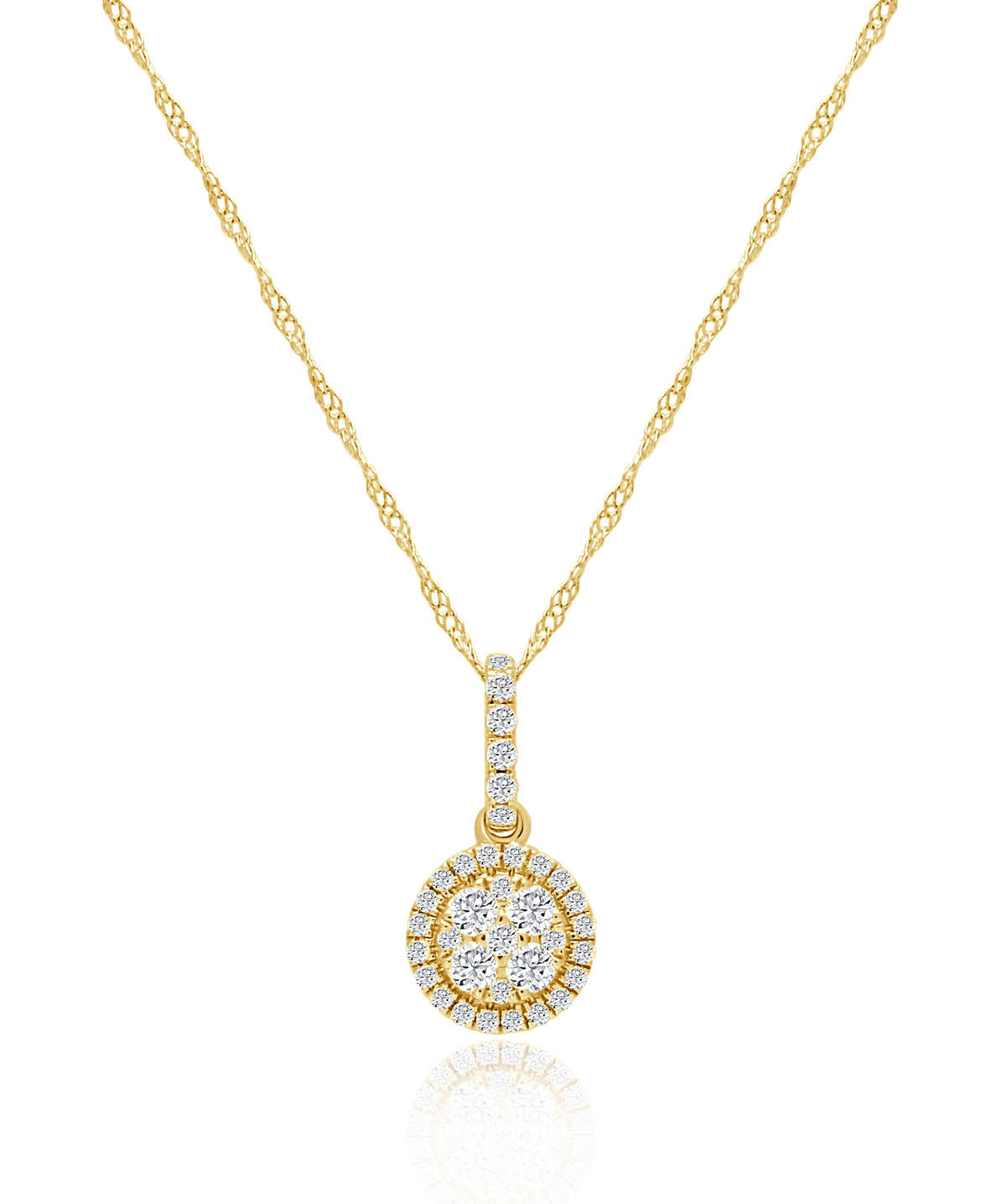 14K Yellow Gold Diamond Cluster and Halo Pendant Necklace