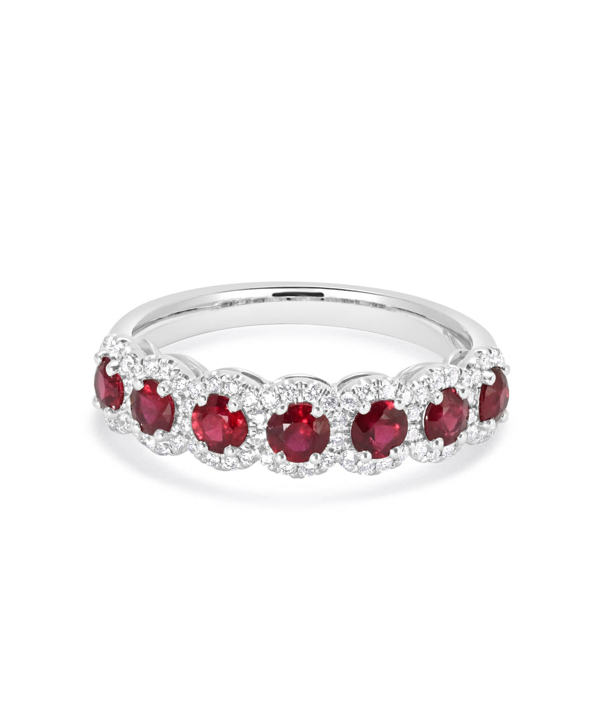 14K White Gold Ruby and Diamond Halo Ring
