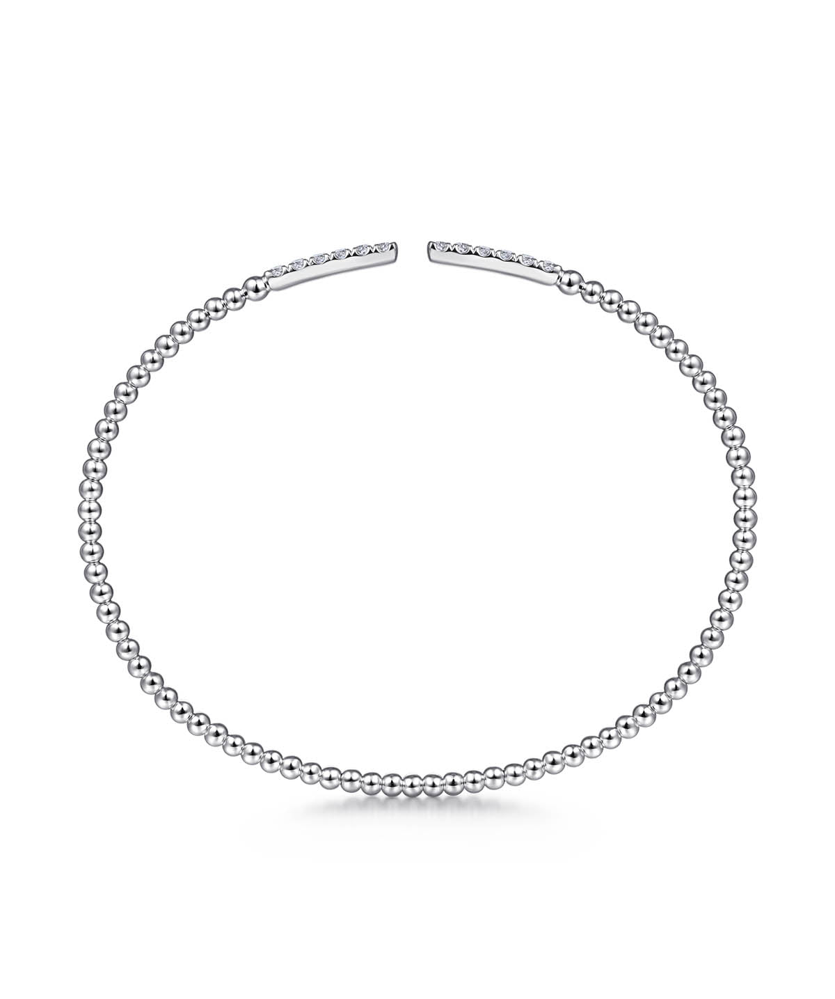 14K White Gold Bujukan Bead Cuff Bracelet with Diamond Pave Bars