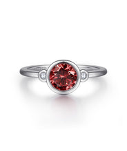 925 Sterling Silver 6mm Garnet and Diamond Ring