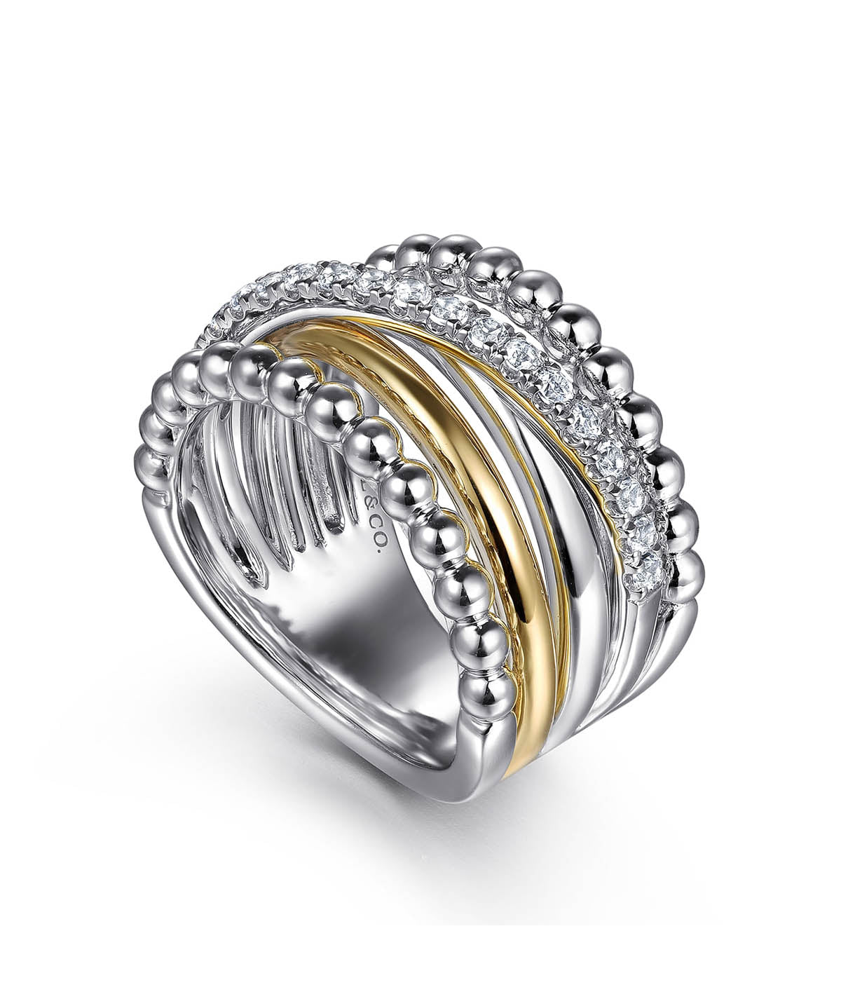 925 Sterling Silver and 14K Yellow Gold Bujukan White Sapphire Wide Band Ring