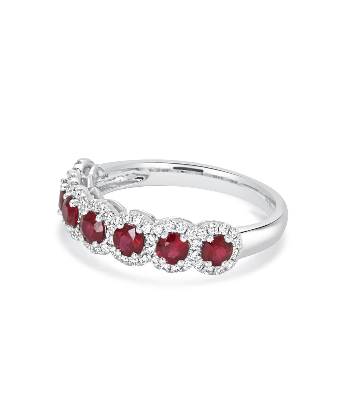 14K White Gold Ruby and Diamond Halo Ring