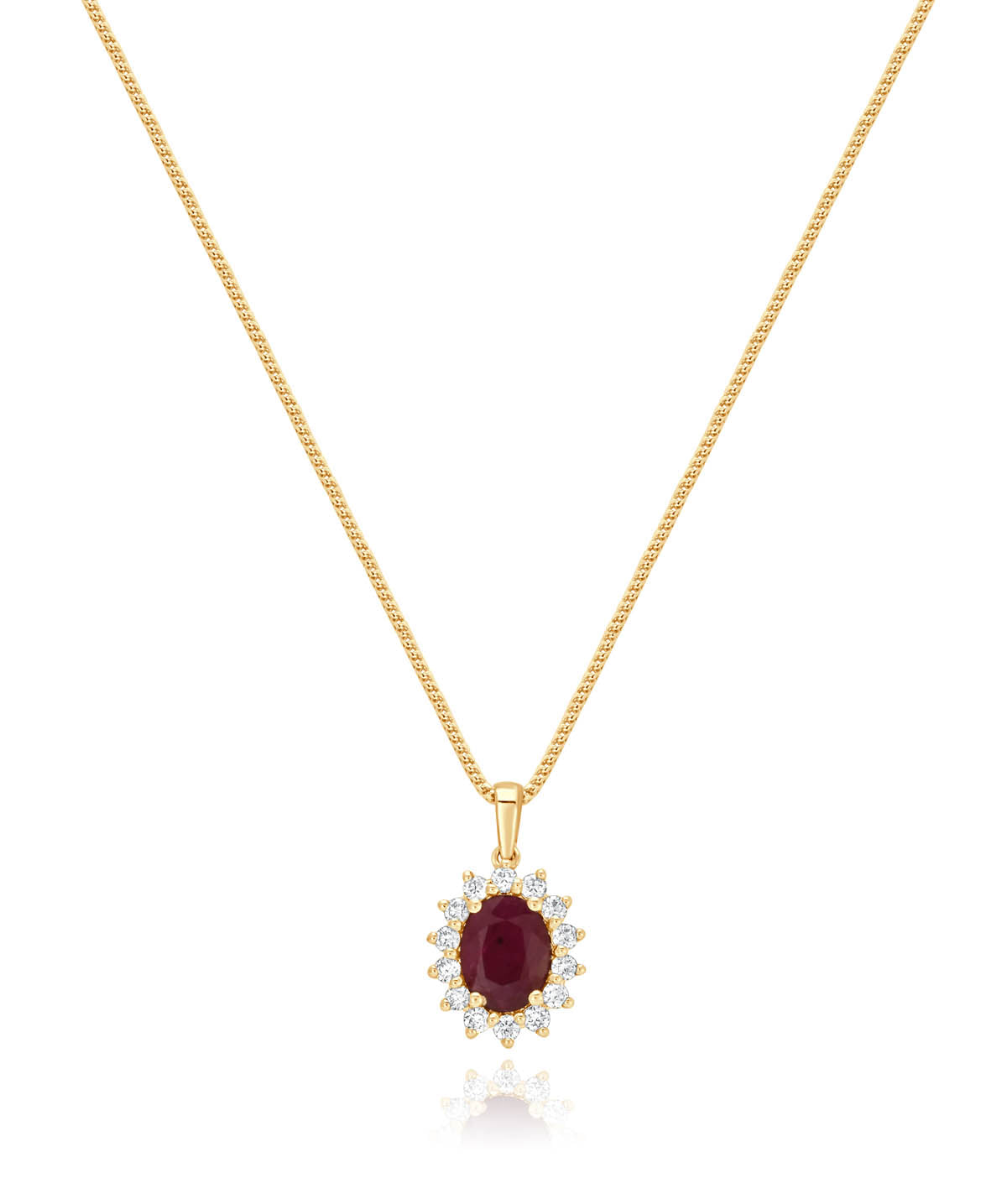 14K Yellow Gold 0.90ct Ruby and Diamond Halo Pendant