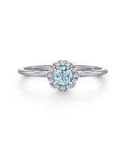 14K White Gold 4mm Aquamarine and Diamond Halo Promise Ring