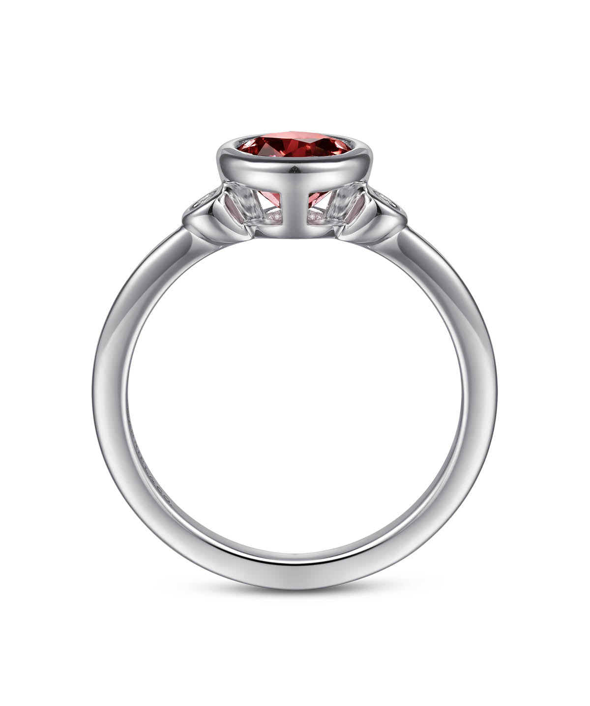 925 Sterling Silver 6mm Garnet and Diamond Ring