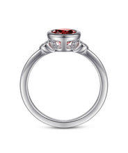 925 Sterling Silver 6mm Garnet and Diamond Ring
