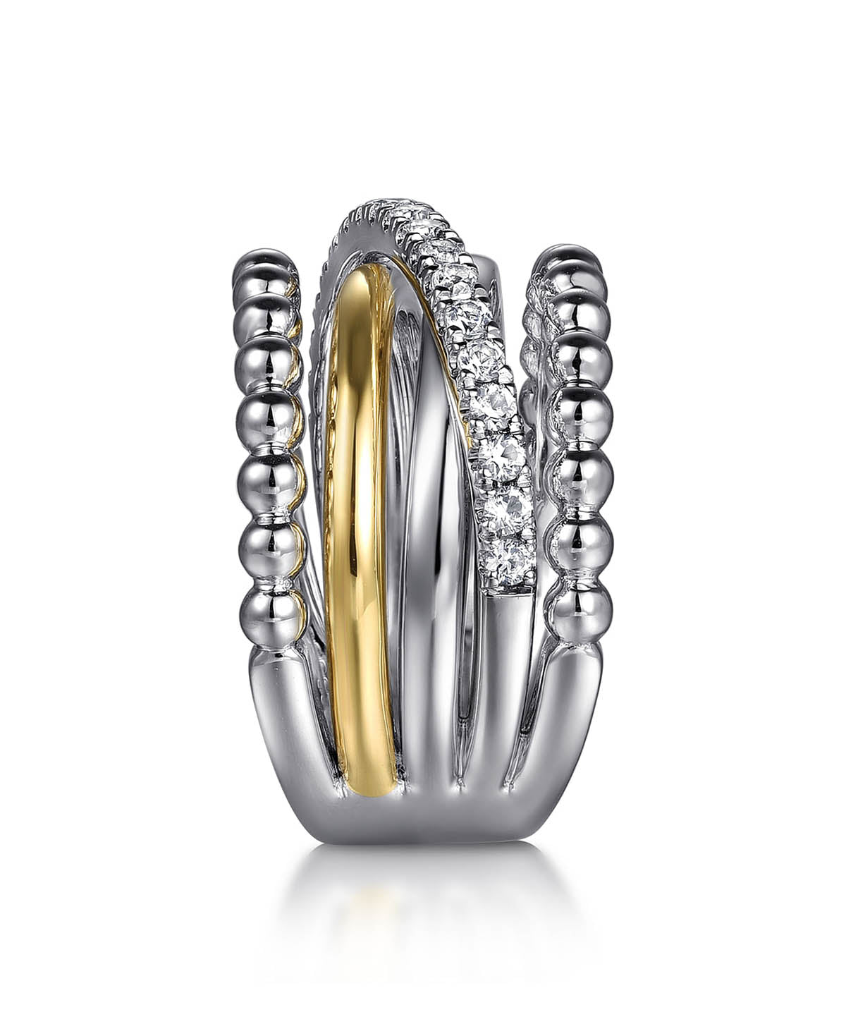 925 Sterling Silver and 14K Yellow Gold Bujukan White Sapphire Wide Band Ring