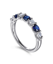 14K White Gold Diamond and Oval Sapphire Band Ring