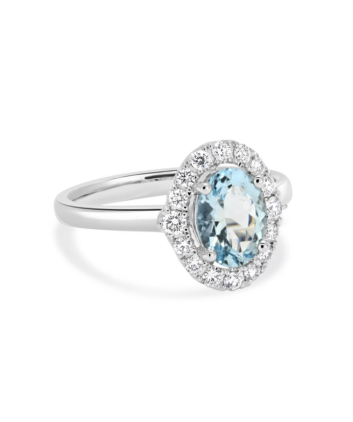 14K White Gold 1ct Oval Aquamarine and Diamond Halo Ring