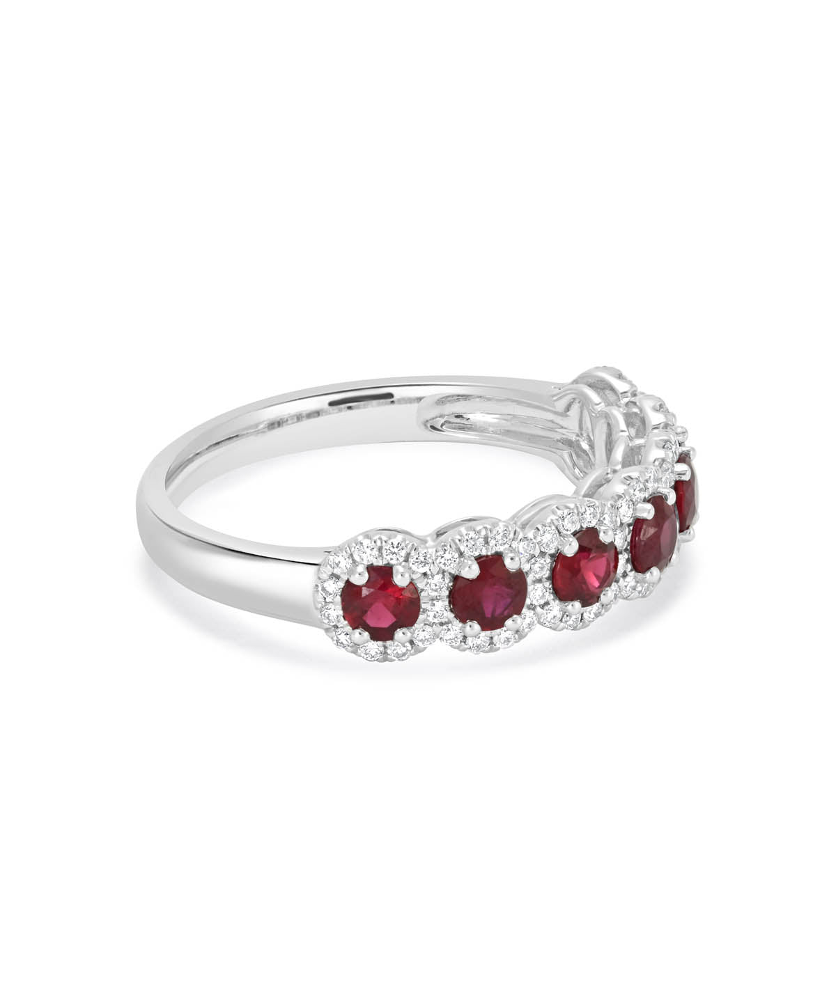 14K White Gold Ruby and Diamond Halo Ring