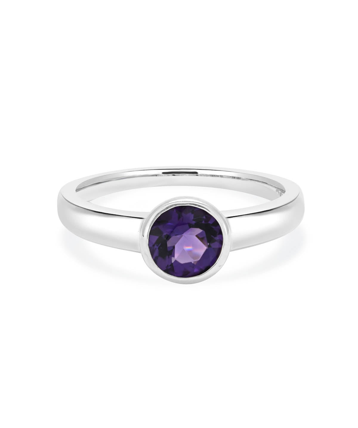 Sterling Silver Bezel Set 6mm Purple Amethyst Ring