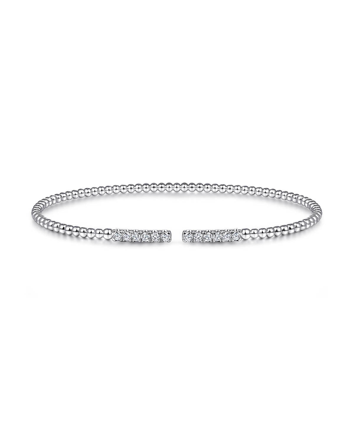 14K White Gold Bujukan Bead Cuff Bracelet with Diamond Pave Bars